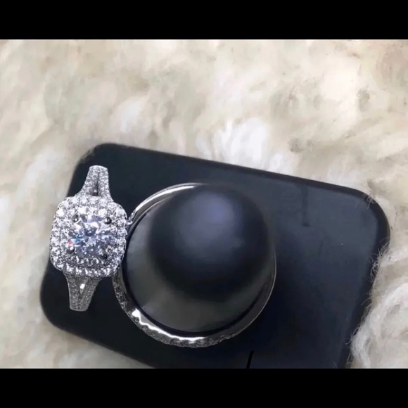 2 pcs 925 silver Engagement Ring Wedding Band set - Picture 2 of 6